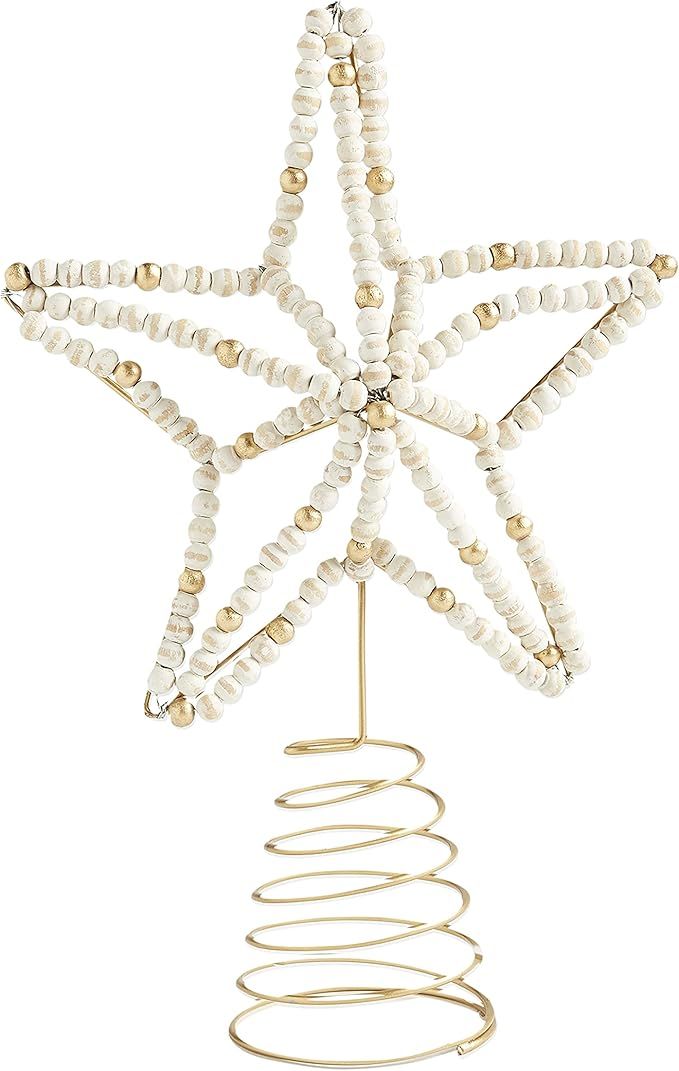 Mud Pie Beaded Star Tree Topper, 13.5" x 10", White, Gold | Amazon (US)