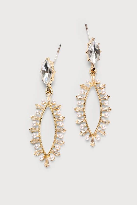 Dreams of Sparkle Gold Pearl Rhinestone Earrings | Lulus (US)