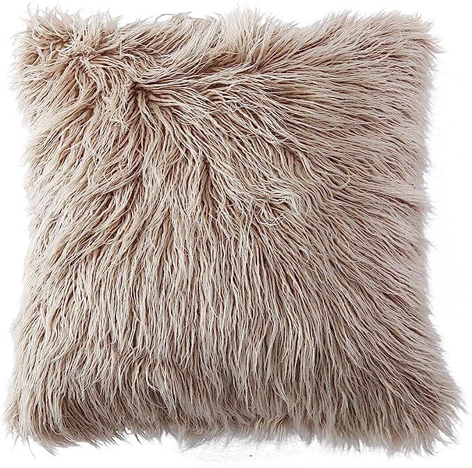 OJIA Deluxe Home Decorative Super Soft Plush Mongolian Faux Fur Throw Pillow Cover Cushion Case (... | Amazon (US)