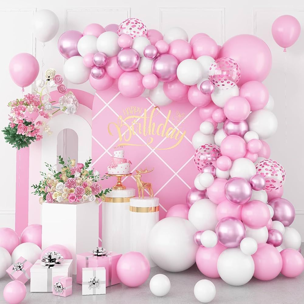 Pink Balloon Arch Kit,111pcs Pink White Balloons Garland Arch Kit, Baby Pink Birthday Decorations... | Amazon (US)