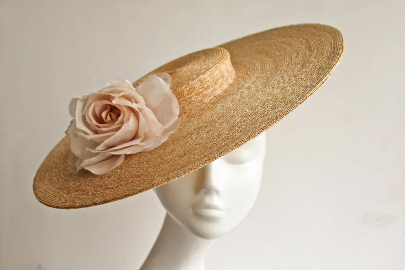 MONTPELLIER ROSE Straw Boater Hat with Silk Blush Rose, for Royal Ascot, Kentucky Derby, Couture ... | Etsy (US)