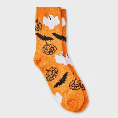Women's Halloween Icons Cozy Crew Socks - Hyde and EEK! Boutique™ Black/Orange/White 4 - 10 | Target
