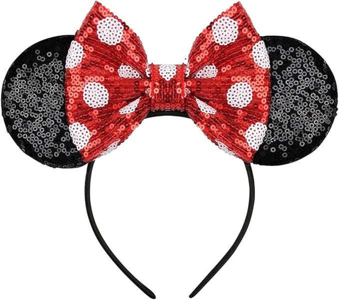 Mouse Ears Headbands, Sequin Pink Mice Ears for Women Girls, Shiny Bow Headband for Cosplay Costu... | Amazon (US)
