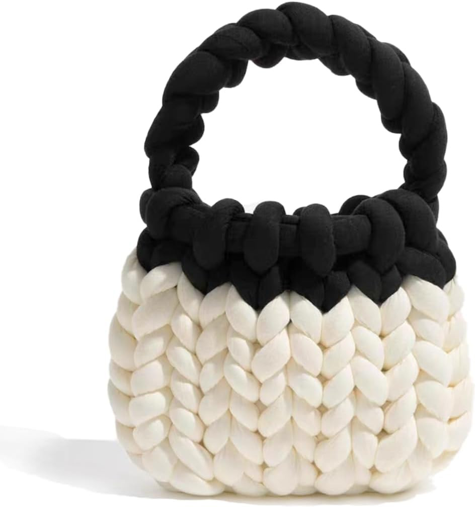 Women's Handwoven Tote Bags,Chunky Yarn Knit Braided Shoulder Bag,Finger Crochet Top Handle Bags | Amazon (US)