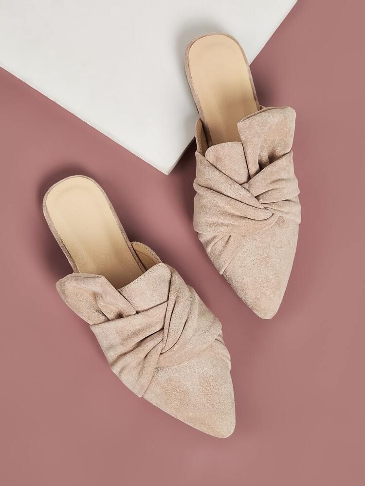 Point Toe Ruched Flat Mules | SHEIN