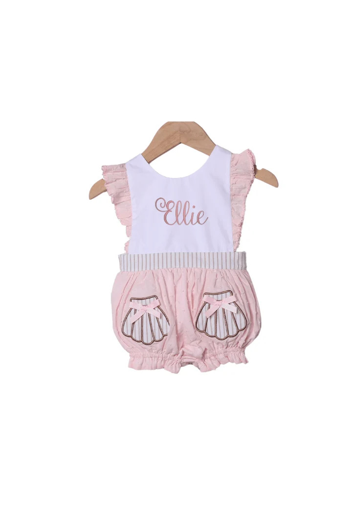 Applique Sea Shell PInk Swiss Dot Bubble | The Smocked Flamingo
