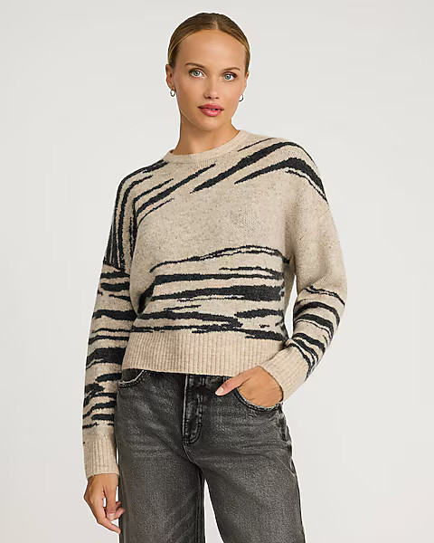 Relaxed Abstract Zebra Crew Neck Sweater | Express