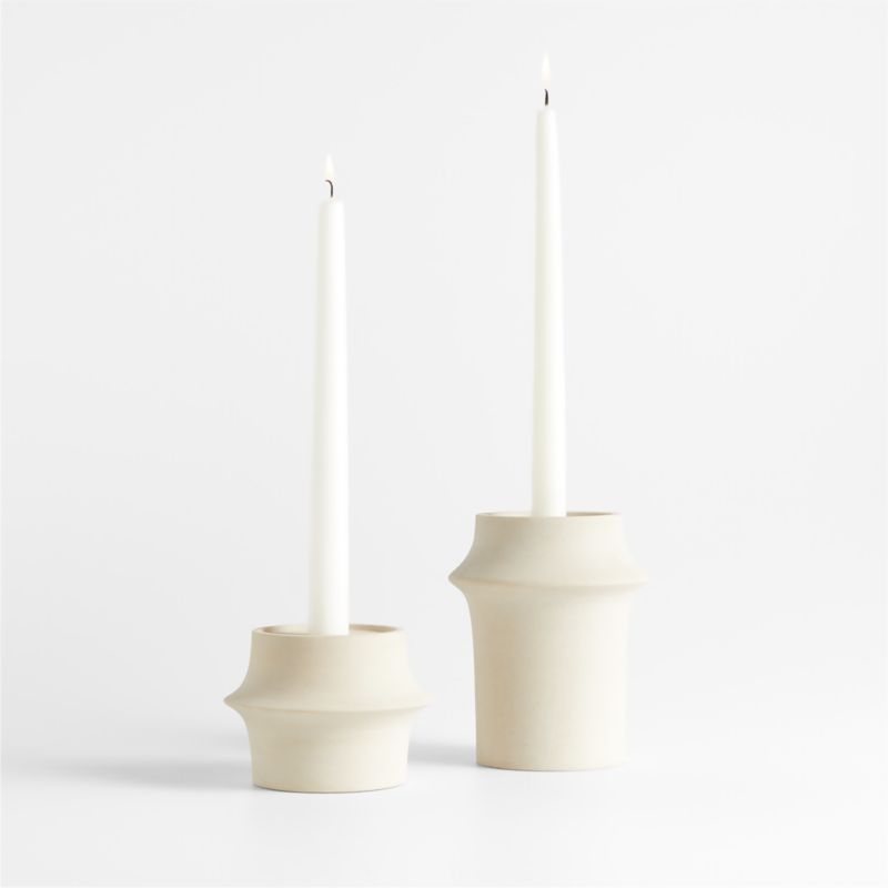 Carter Sandstone Taper/Pillar Candle Holders, Set of 2 + Reviews | Crate & Barrel | Crate & Barrel