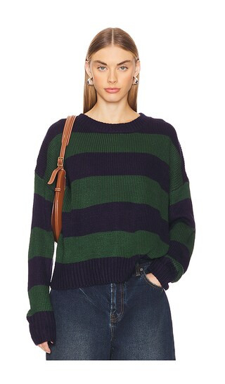 Leah Crew Neck Sweater in Navy & Green | Revolve Clothing (Global)
