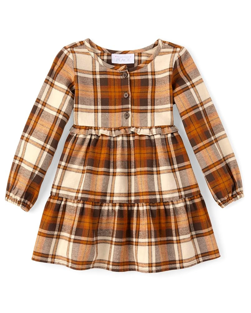 The Children's Place Baby Girls' Plaid Flannel Woven Tiered Dress | Amazon (US)