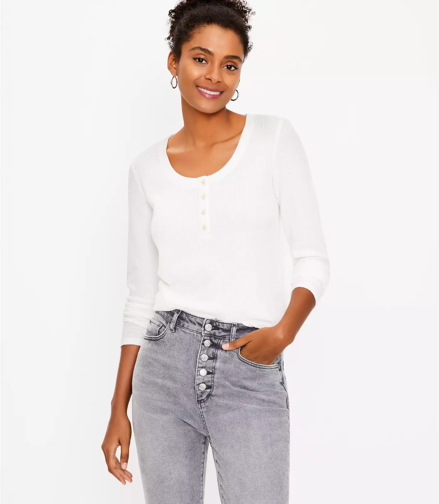 Waffle Henley Top | LOFT