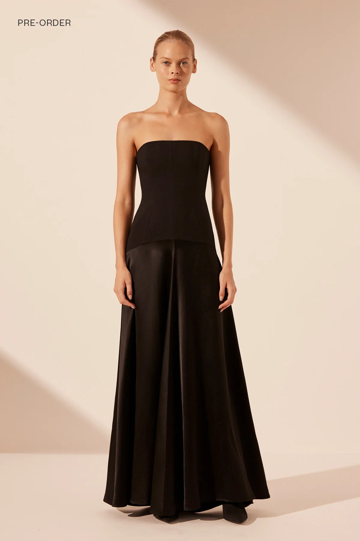 ADRI STRAPLESS PANELLED MAXI DRESS | BLACK | DRESSES | SHONA JOY | Shona Joy
