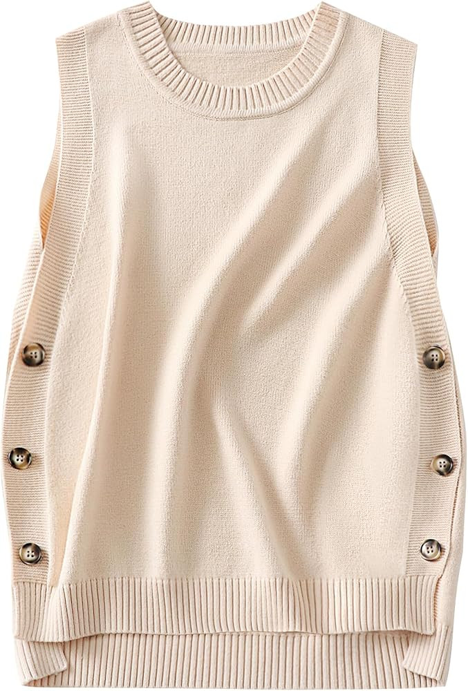 ANRABESS Womens Sweater Vest Summer Sleeveless Crewneck Ribbed Knit Side Button Pullover Tank Top... | Amazon (US)