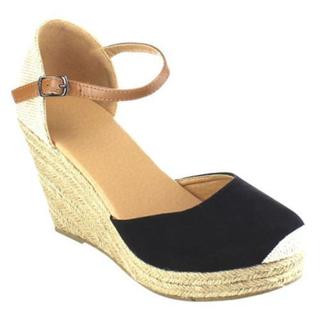 Women's Beston Sandra-01 Espadrille Wedge Sandal Black Faux Suede/Fabric | Bed Bath & Beyond