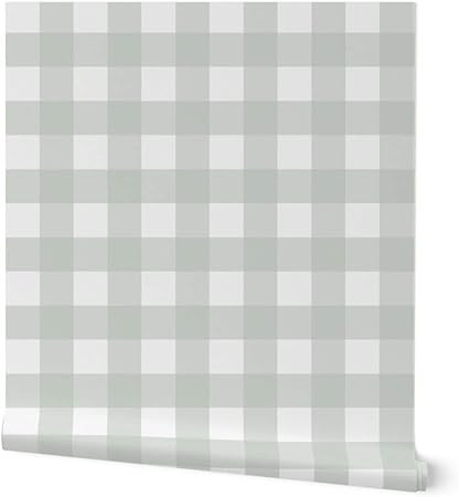 Spoonflower Peel & Stick Wallpaper 12ft x 2ft - Buffalo Check Gray Green Gingham Custom Removable... | Amazon (US)