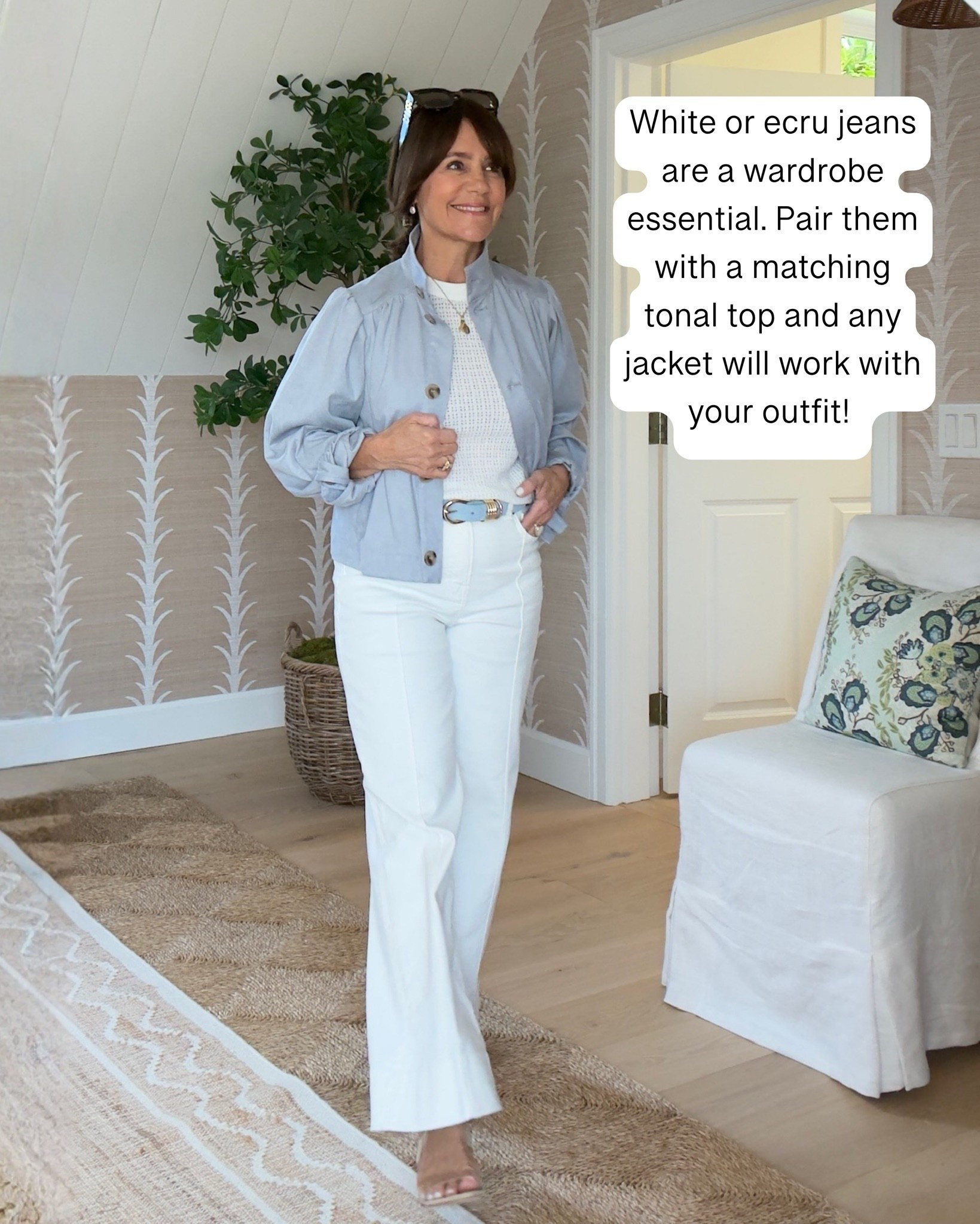 White or echo jeans are a wardrobe essential. Pair them with a matching tone top, and any jacket will work with your outfit! 🤍
￼

#LTKootd #LTKSeasonal #LTKOver40