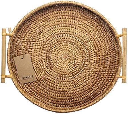 DECRAFTS Rattan Bread Basket Round Woven Cracker Tray with Handles for Serving Dinner Parties Cof... | Amazon (US)