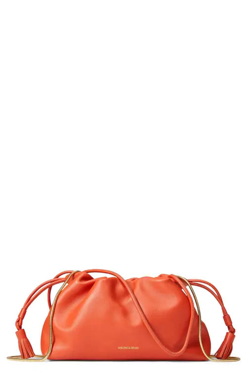 Veronica Beard Small Stash Leather Drawstring Clutch in Persimmon at Nordstrom | Nordstrom