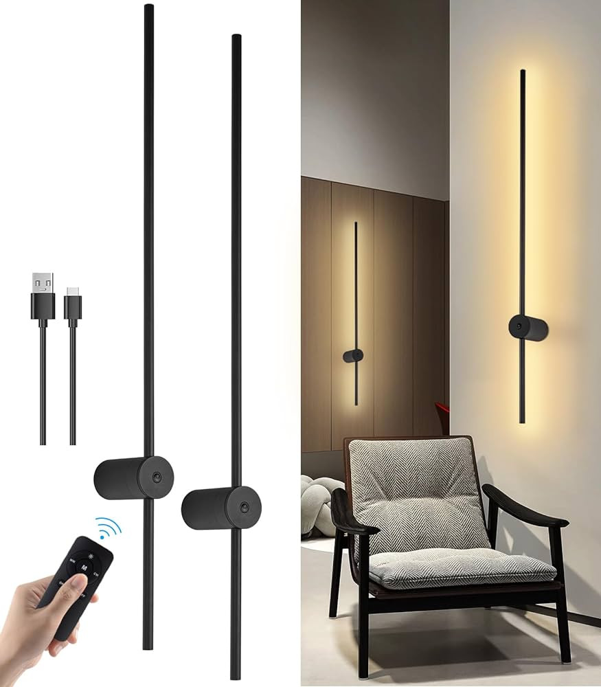 Battery Operated Wall Sconces Set of Two, USB Rechargeable Wall Lights with Remote Control, Dimma... | Amazon (US)