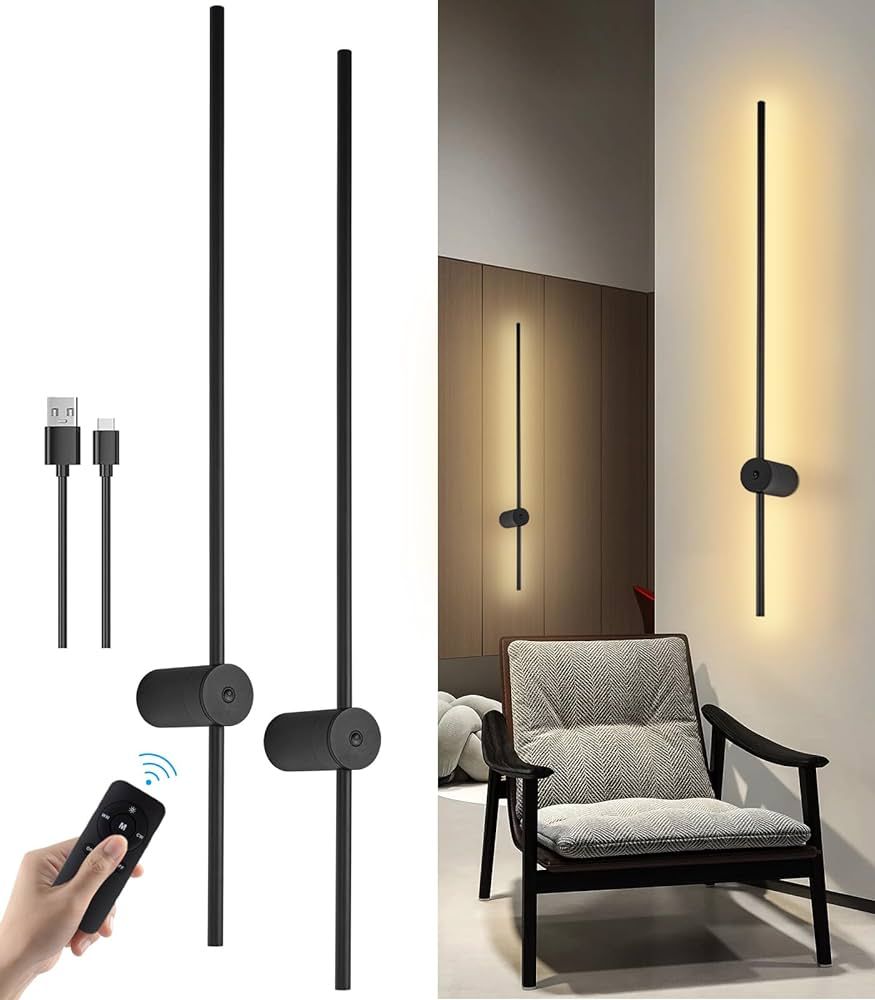 LED Wall Sconces Set of Two Battery Operated, USB Rechargeable Wall Lights Indoor, Dimmable Wall ... | Amazon (US)