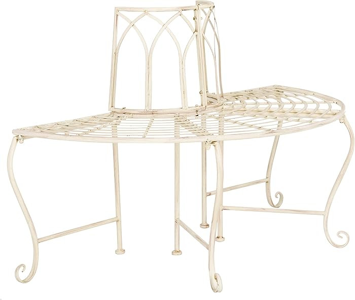 SAFAVIEH Outdoor - Abia Iron Tree Bench - Distressed White Iron Metal - Vintage Scrollwork Garden... | Amazon (US)