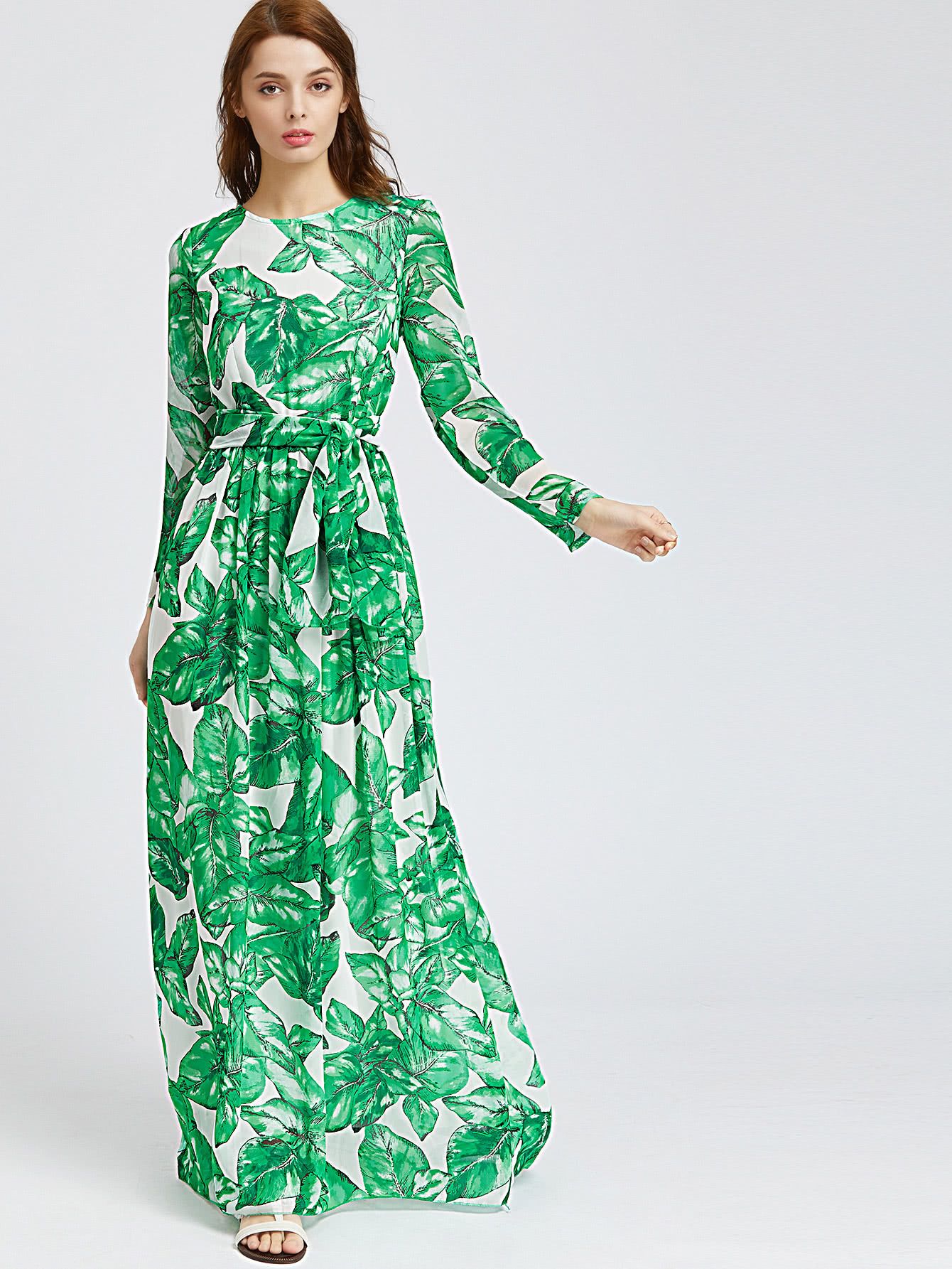 Palm Leaf Print Maxi Dress | ROMWE