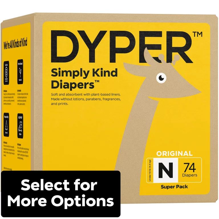 DYPER Simply Kind Diapers, Remarkably Soft, Size Newborn, 74 Count (Select For More Options) | Walmart (US)