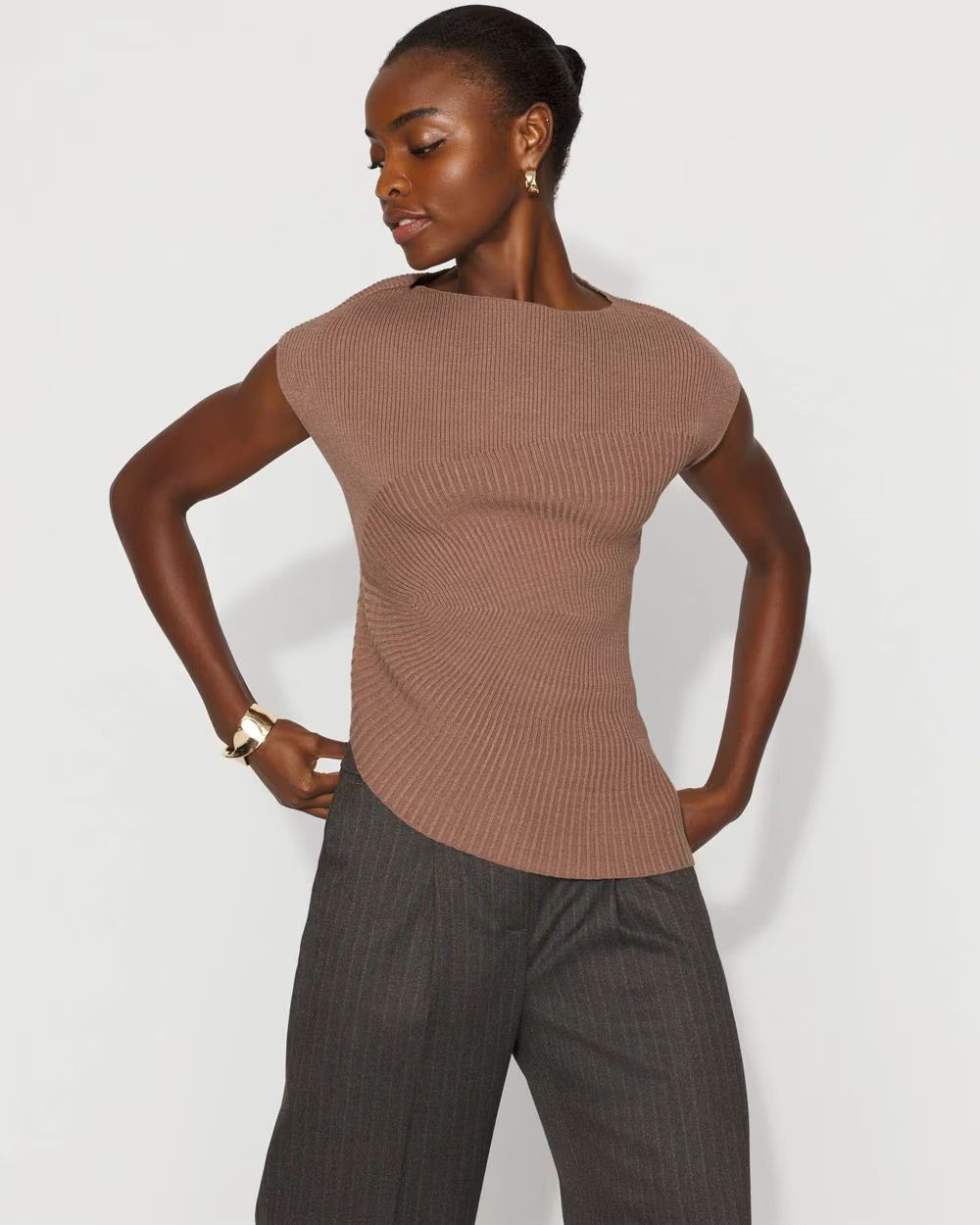 Asymmetric Rib Mock Neck Sweater | White House Black Market