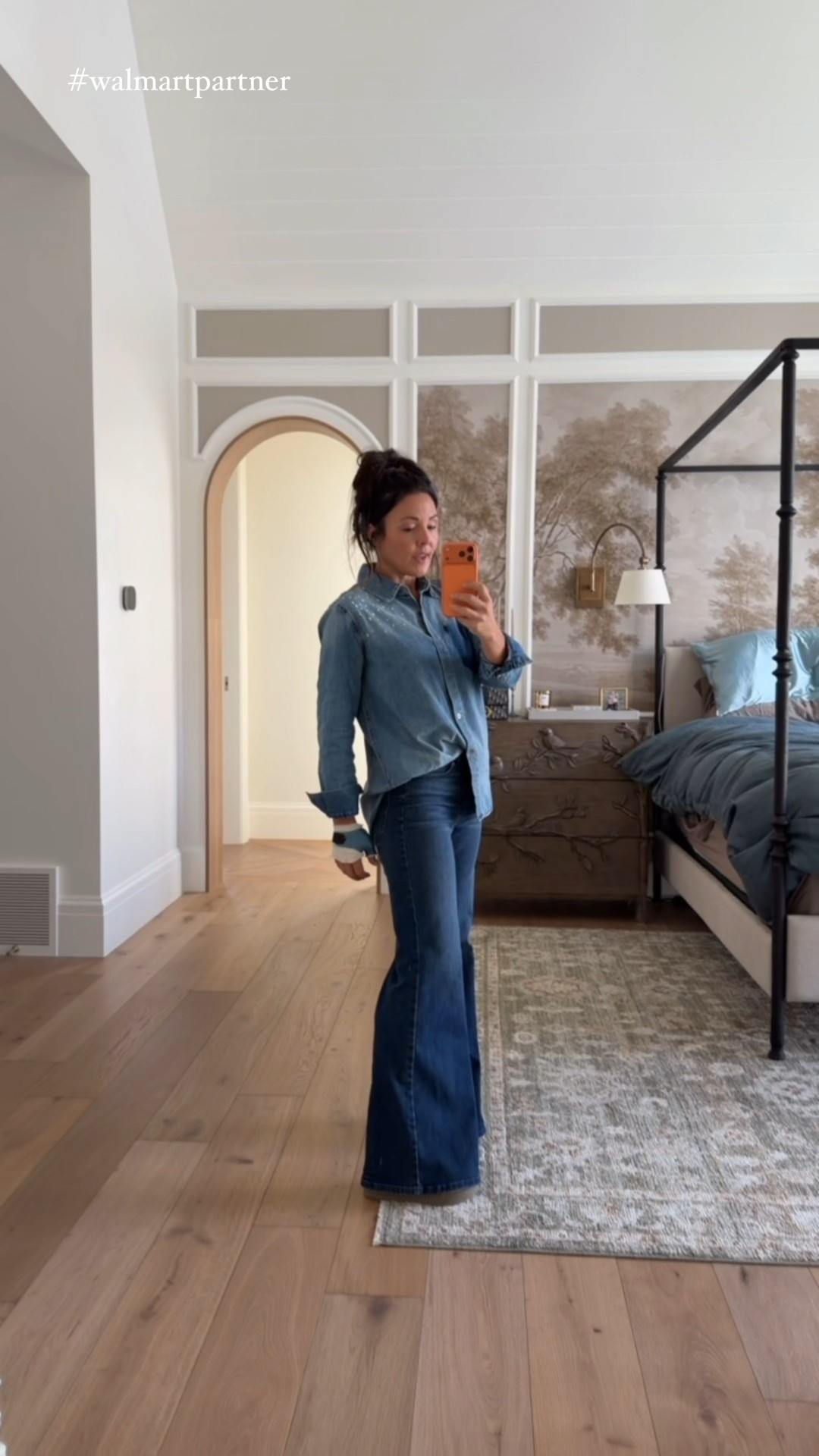 Denim on denim! My Fav designer inspired wide leg jeans - super affordable - super comfy. 
Denim button up top with faded packed detail: wearing size small. 

Platform clogs and checkered ruffle socks. 

#walmartpartner
#walmartfashion
@walmartfashion#LTKStyleTip

#LTKSaleAlert #LTKFindsUnder50