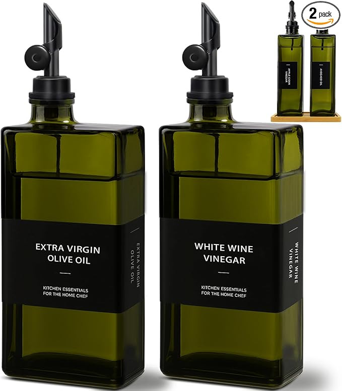 Olive Oil Dispenser Bottle for Kitchen with Bamboo Tray- 16.9oz Glass Oil and Vinegar Dispenser S... | Amazon (US)