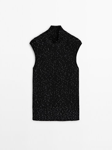 Mouliné knit high neck waistcoat | Massimo Dutti UK