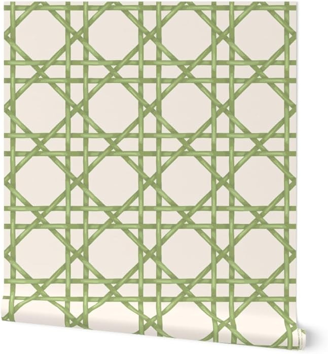 Spoonflower Peel & Stick Wallpaper 3ft x 2ft - Green Bamboo Trellis Rattan Weave Preppy Cottageco... | Amazon (US)