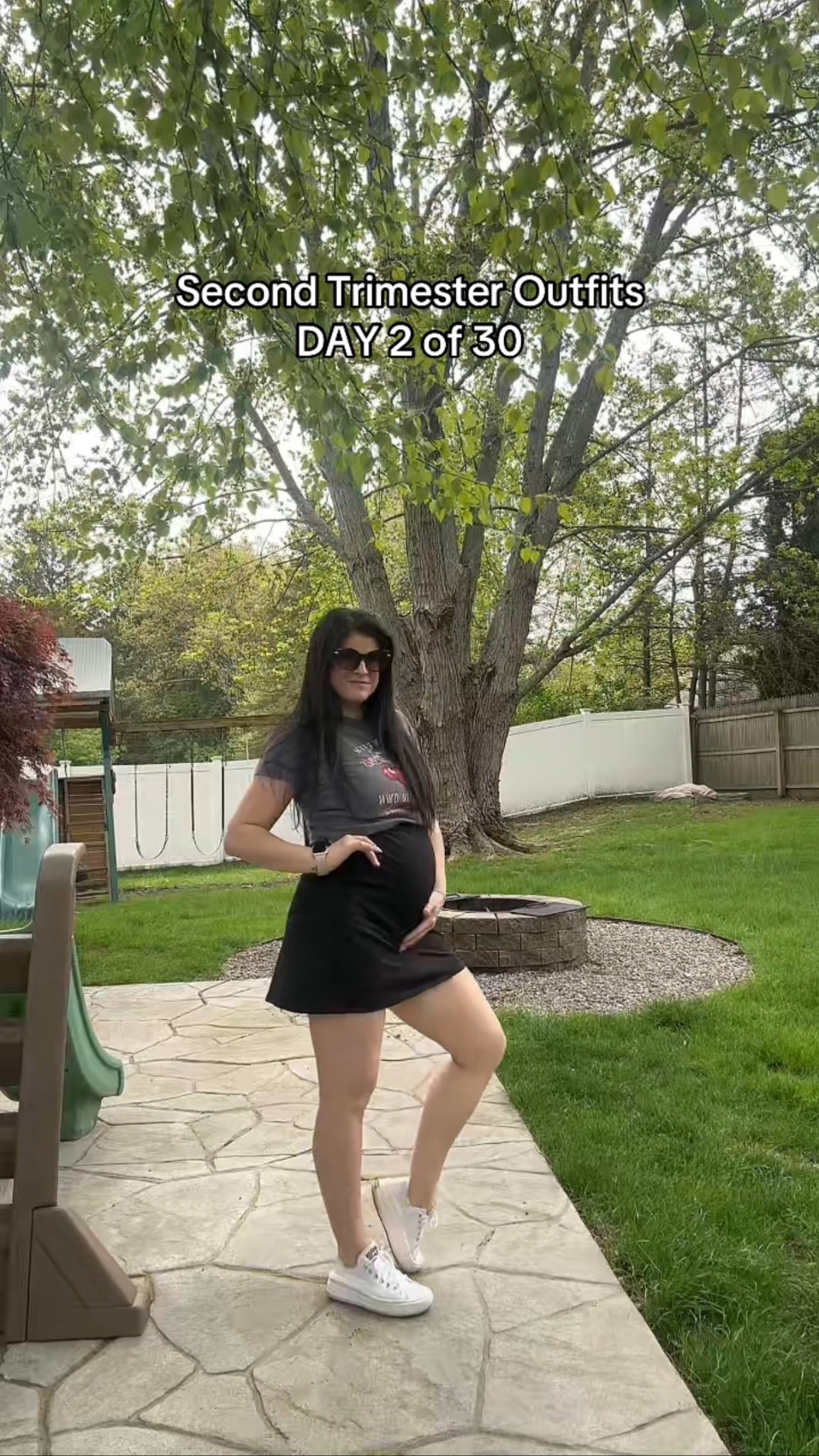 An athletic dress is a staple you can do so many things with it! And this one is half off this weekend. Second trimester outfit. Pregnant OOTD.
