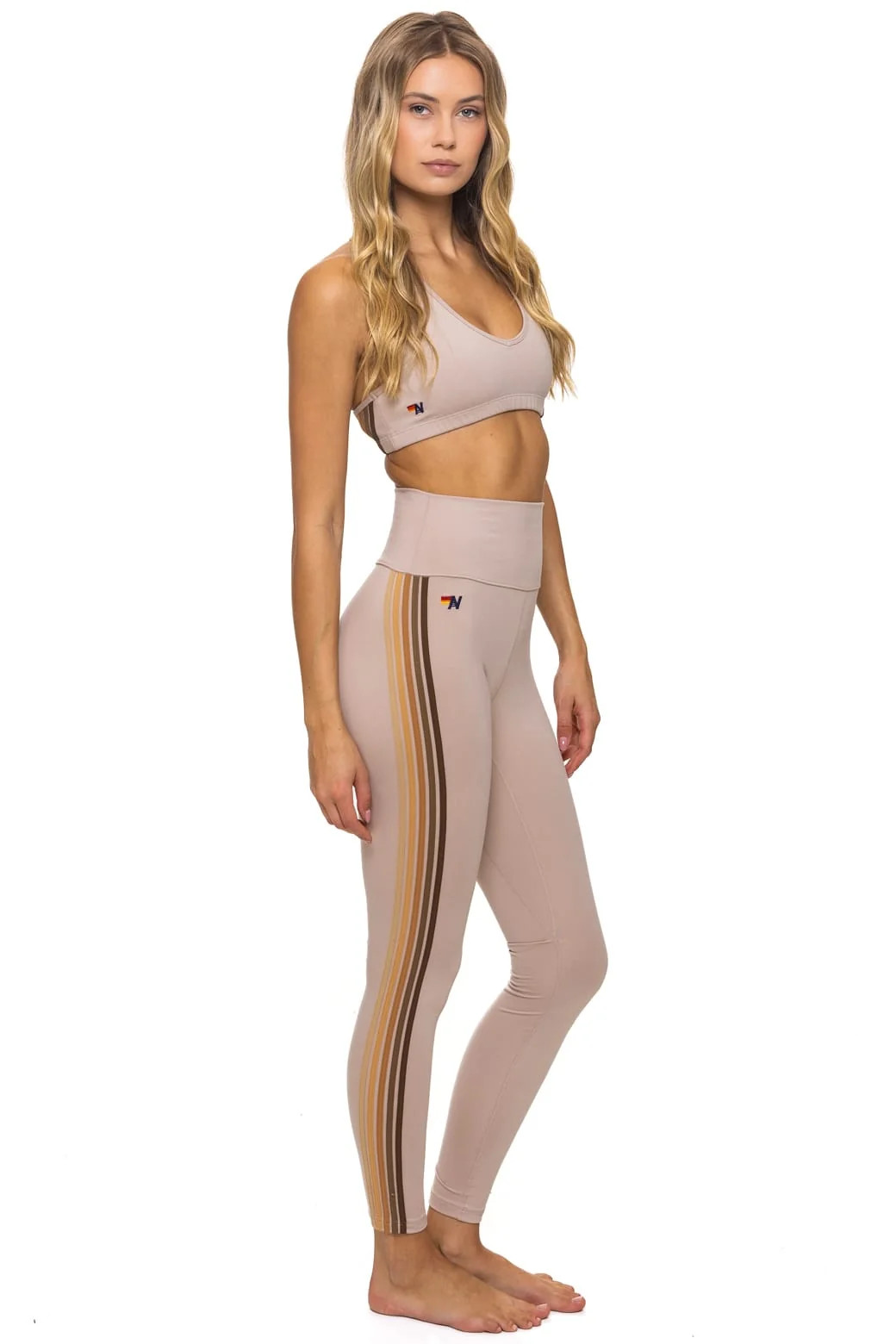 FULL LENGTH HI-RISE 5 STRIPE LEGGINGS - SAND // ESPRESSO | Aviator Nation