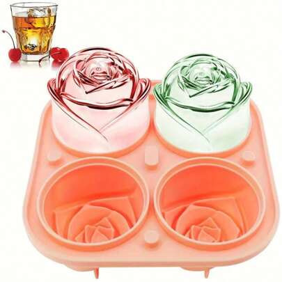 1pc Silicone Rose Shaped Tray Ice Cubes, Suitable For Making Chilled Drinks, Juice, Coffee And Desserts, Perfect Summer Kitchen Accessory For Home And | SHEIN