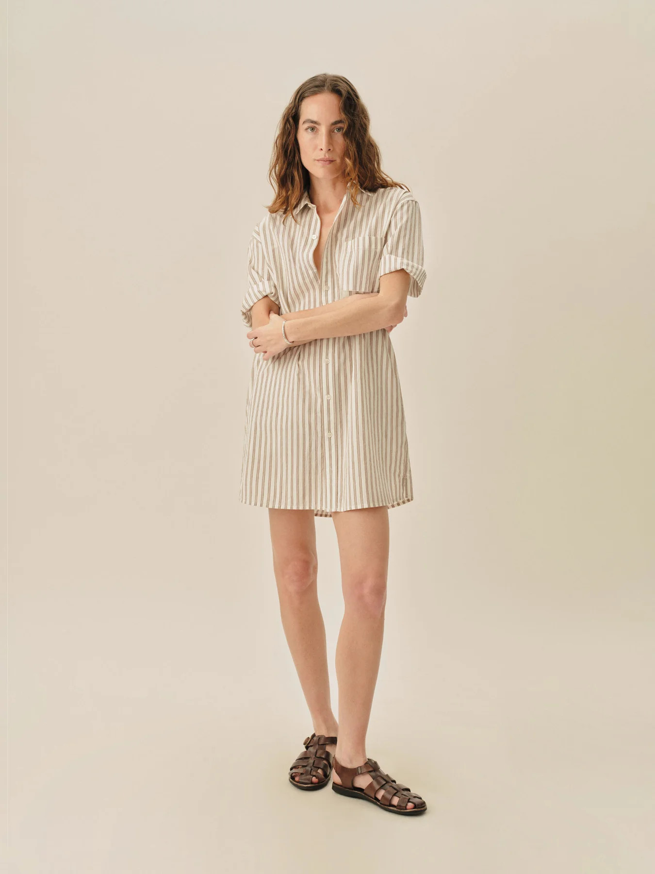 Natural / Brown Reef Stripe Mainstay Cotton Ss Shirt Dress | Buck Mason | Buck Mason