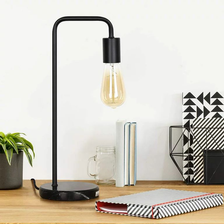 Haitral Black Industrial Modern Metal Table Lamp with Marble Base | Walmart (US)