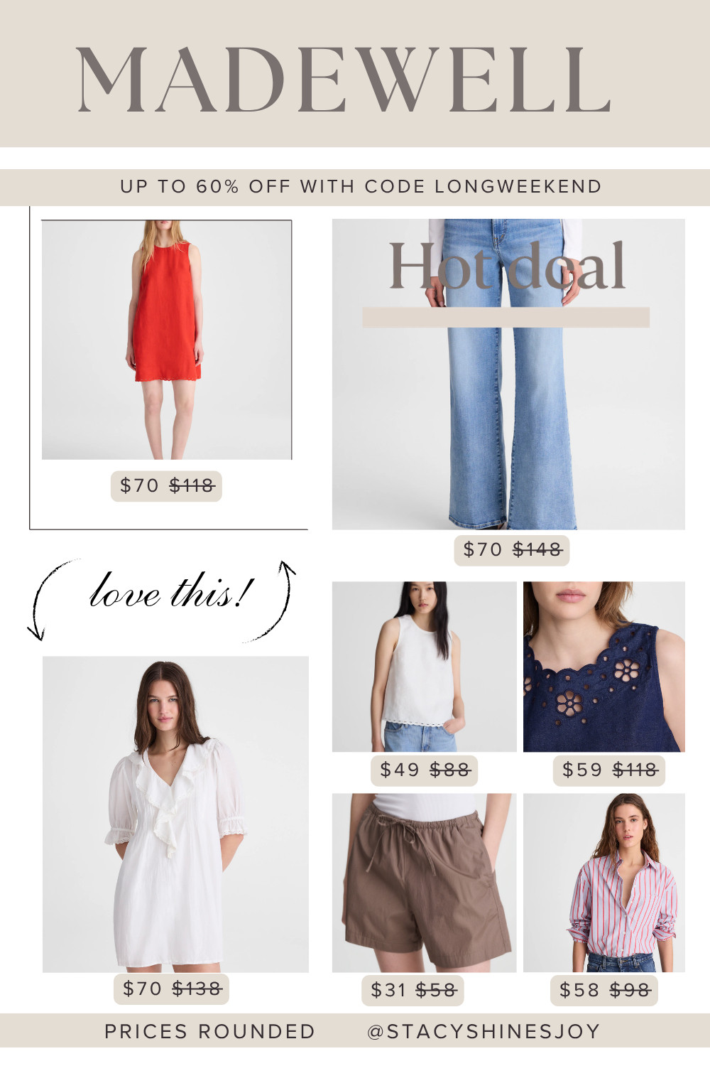I LOVE  Madewell's long weekend sale.  Lots of classic pieces for the summer.  You can't go wrong with the quality, but I always wait for this sale to splurge. Some other fun picks at the link!

#madewellsale #madewell #summersale #memorialdaysale 

 #LTKmomlife #LTKOver40 #LTKSaleAlert