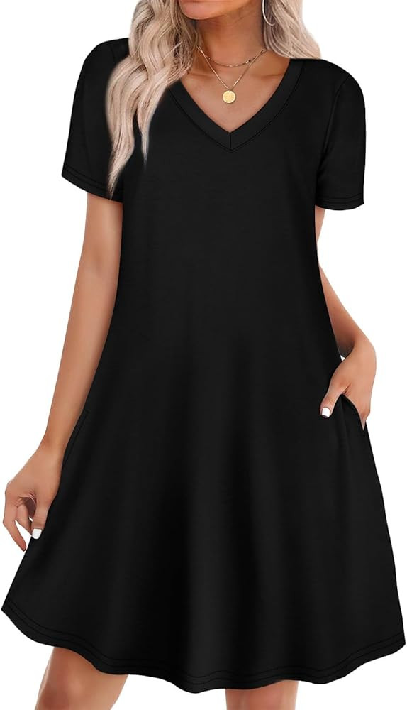 WIHOLL Boho Summer Dresses for Women Casual Loose T Shirt Dress with Pockets Beach Vacation Outfi... | Amazon (US)