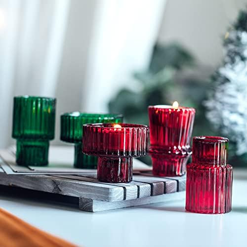 Lysenn Christmas Glass Candle Holders Set of 6 - for Pillar Candles, Taper Candles, Tealight Cand... | Amazon (US)