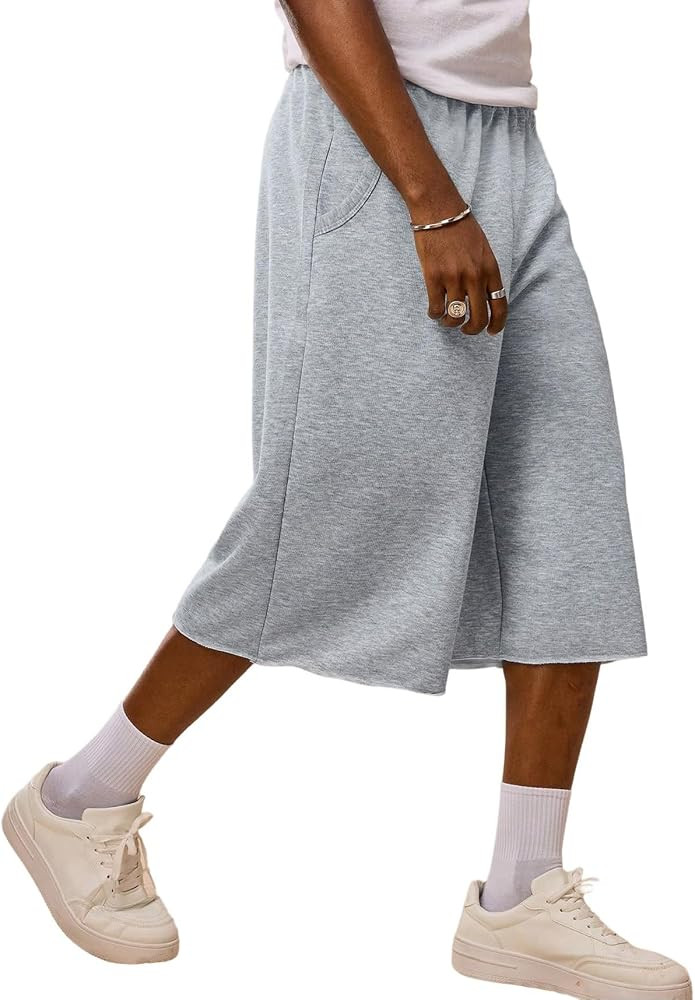 Mens Shorts Cotton Baggy Drawstring Capris Shorts Stretch Hip Hop Streetwear Casual Long Sweat Sh... | Amazon (US)
