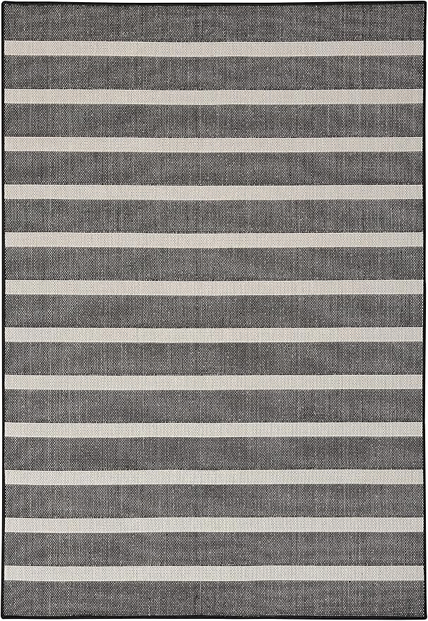 Nourison Positano Indoor/Outdoor Black Ivory 7' x 10' Area Rug, Easy Cleaning, Non Shedding, Bed ... | Amazon (US)