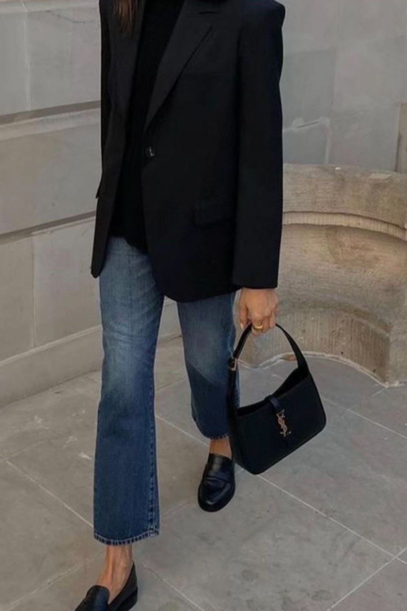 Black blazer outfit, black loafers, dark denim jeans, how to style loafers, how to style a black blazer, classic neutral outfit, everyday fashion, capsule wardrobe 

#LTKWorkwear #LTKootd #LTKFindsUnder100