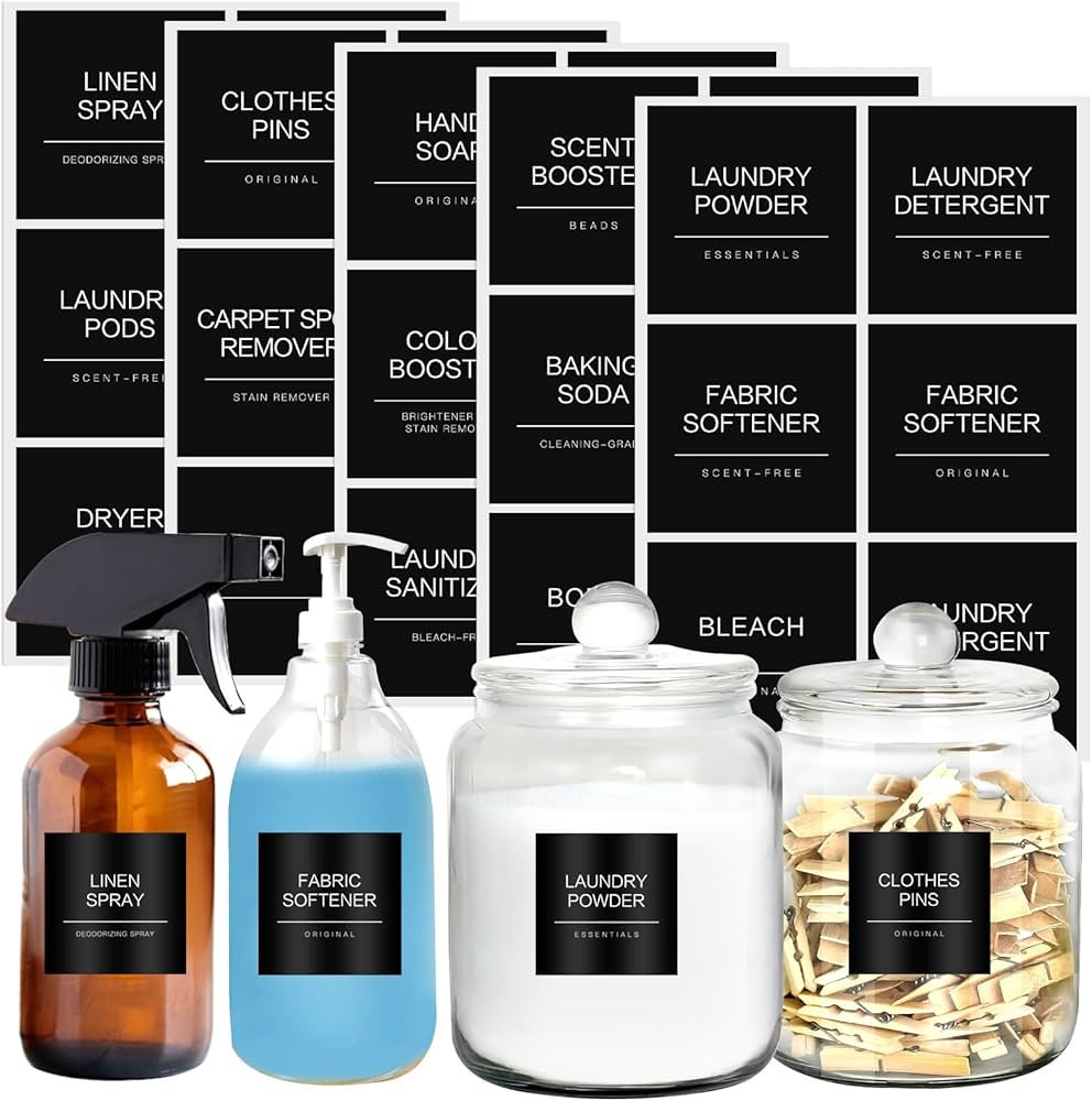 Minimalist Laundry Room Labels，30 Matte Waterproof Labels for Jars Spray Bottles and Detergent ... | Amazon (US)