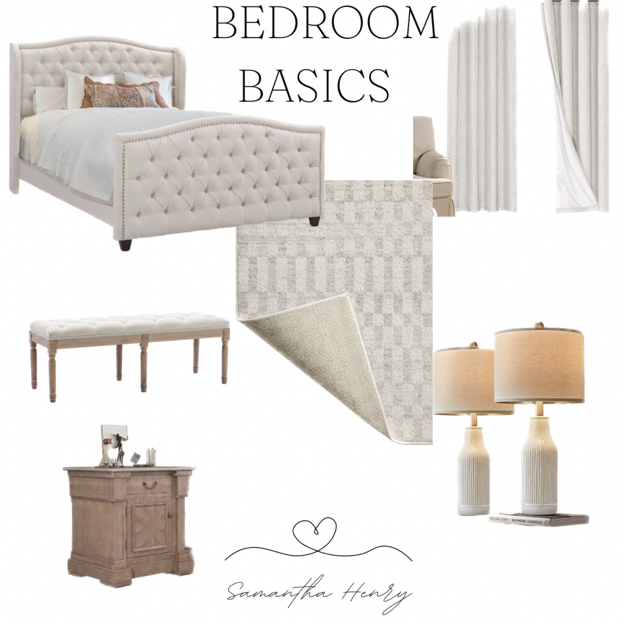Bedroom basics, ensure Al bedroom, modern farmhouse, declutter, clean space basics bed frame rug lamp bedside table blackout curtains 

#LTKhome #LTKstyletip #LTKGiftGuide