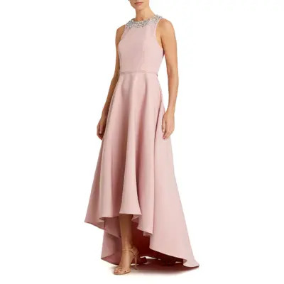 Mac Duggal Crepe Embellished Neck High Low Gown in Powder Blue at Nordstrom, Size 2 | Nordstrom