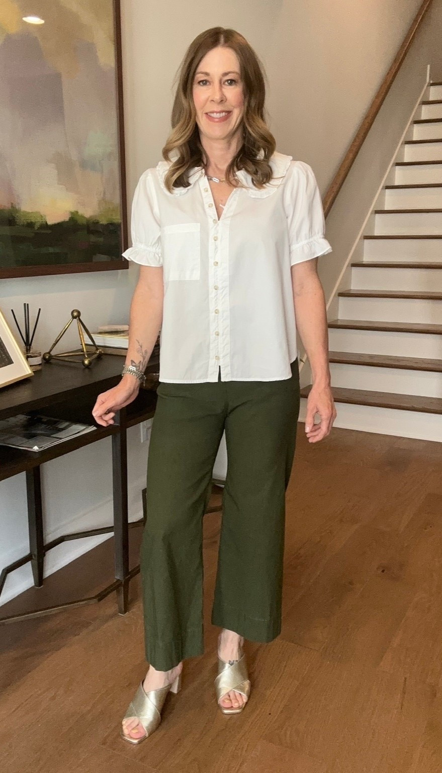 Anthropologie top size small
Colette pants (go down one size) 
#anthropologie

#LTKootd #LTKPetite