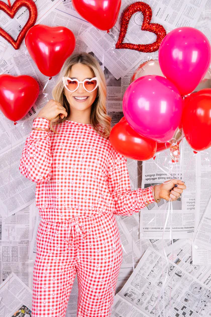 Z Supply So Sweet Red Gingham Long Sleeve Lounge Top | The Willow Tree