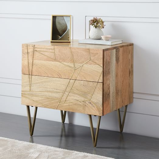 Roar + Rabbit™ Brass Geo Inlay Nightstand - Raw Mango | West Elm (US)