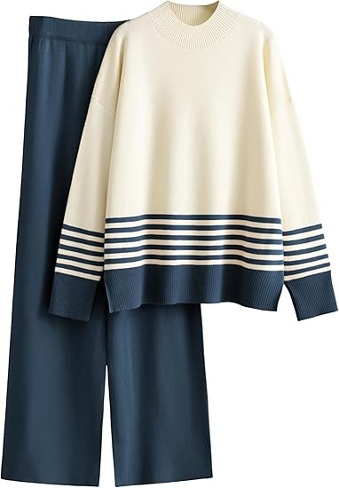 Tanming Women's Lounge Sets 2 Piece Outfits Knitted Pullover Sweater Tops Wide Leg Pants Tracksui... | Amazon (US)